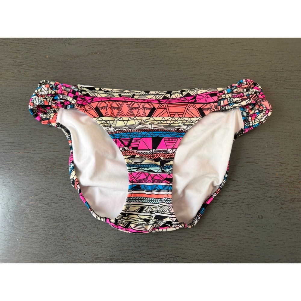Victorias Secret PINK Geometric Tribal Ruched Side Bikini Bottom Pink Blue Small